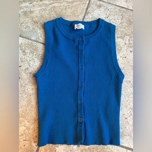 Blue Button Down Sleeveless Shirt